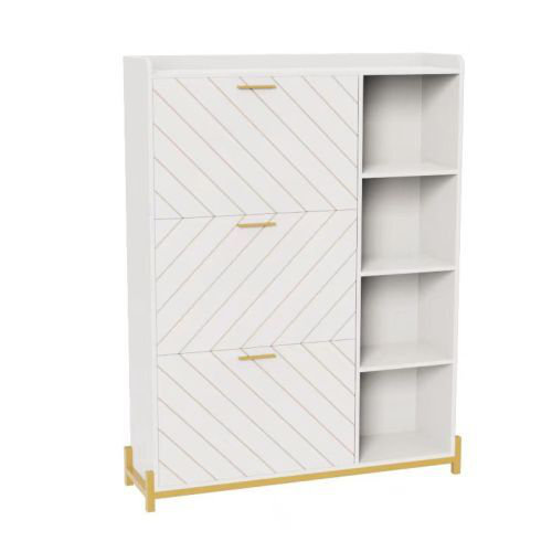 Rebrilliant Shoe With 3 Flip Drawers & Open Shelves, Modern